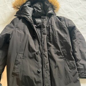GUESS Black Hooded Parka with Faux Fur Trim